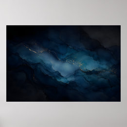 Deep Tide Teal Gold Ocean Abstract Poster