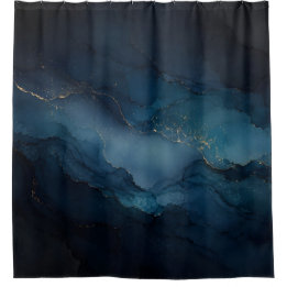 Deep Tide Teal Gold Ocean Abstract Shower Curtain
