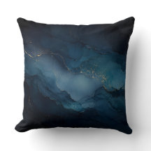 Deep Tide Teal Gold Ocean Abstract Throw Pillow