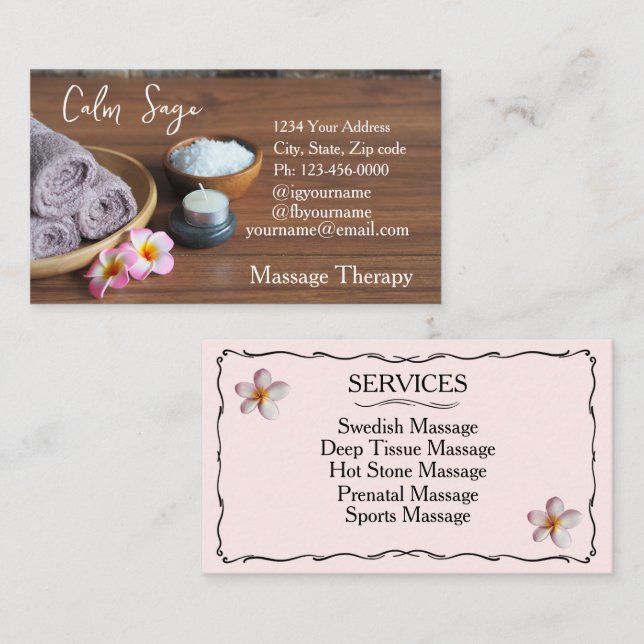 Deep Tissue Massage Therapy Business Cards (Front/Back)