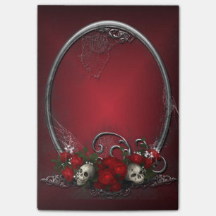 Deep Tomato Red Skulls and Roses Halloween Post-it Notes