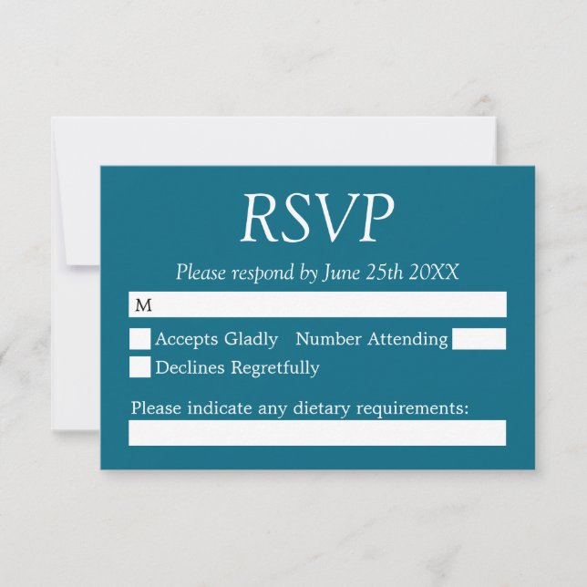 Deep Turquoise Blue Wedding RSVP Card (Front)