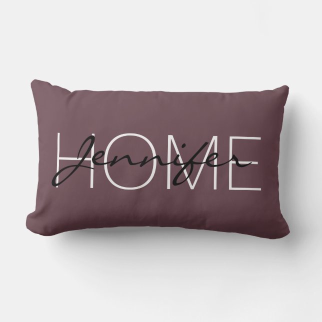 Deep Tuscan red colour home monogram Lumbar Cushion (Front)