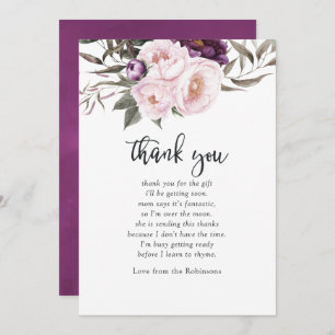 Deep Velvet Floral Baby Shower Thank You Invitation