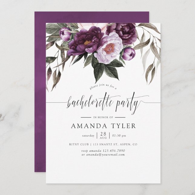 Deep Velvet Floral Bachelorette Party Invitation (Front/Back)
