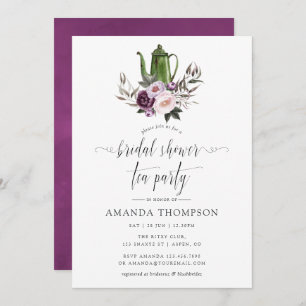 Deep Velvet Floral Bridal Shower Tea Party Invitation
