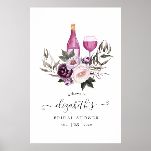 Deep Velvet Floral Bridal Shower Welcome Poster (Front)