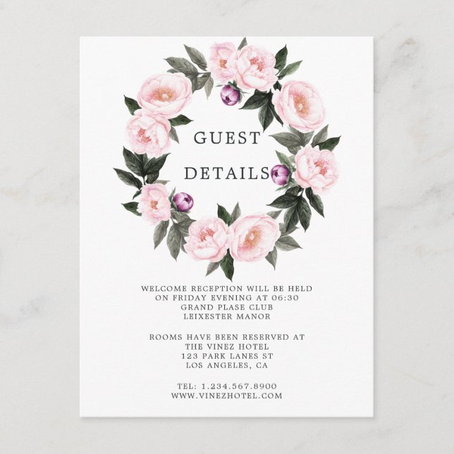 Deep Velvet Floral Wedding Guest Details Enclosure Card (Front)