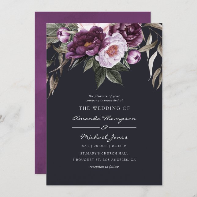 Deep Velvet Floral Wedding Invitation (Front/Back)