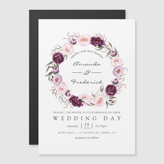 Deep Velvet Floral Wedding Magnetic Invitation (Front/Back)