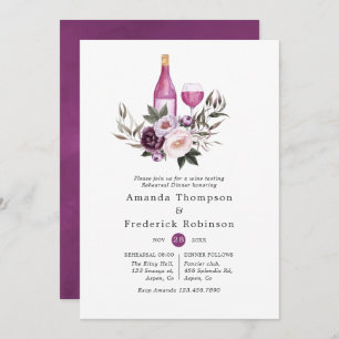 Deep Velvet Floral Wine Tasting Rehearsal Dinner Invitation