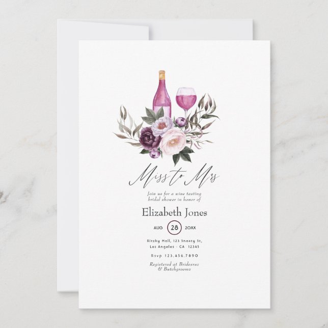 Deep Velvet Floral Wine themed Bridal Shower Invitation (Front)
