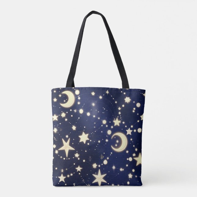 Deep Velvet Navy Celestial Moon Phases Tote Bag (Back)