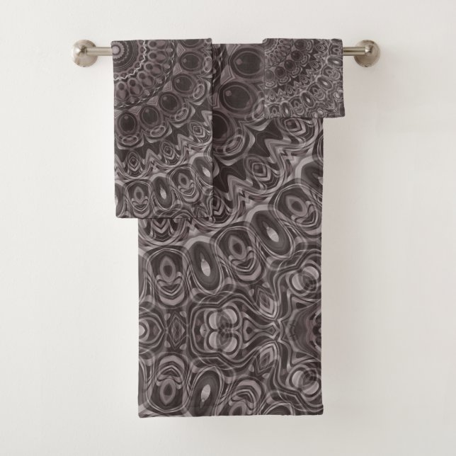 Deep Velvet Watercolor Mandala in Shades of Brown Bath Towel Set (Insitu)