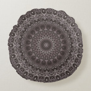 Deep Velvet Watercolor Mandala in Shades of Brown Round Cushion