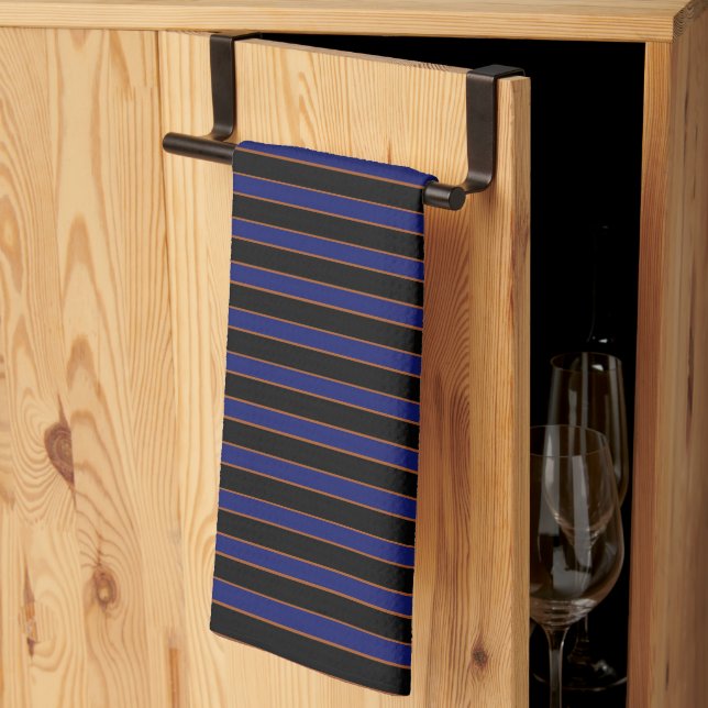 Deep Vintage Striped Blue Pattern Kitchen Towel (Thirds Fold)