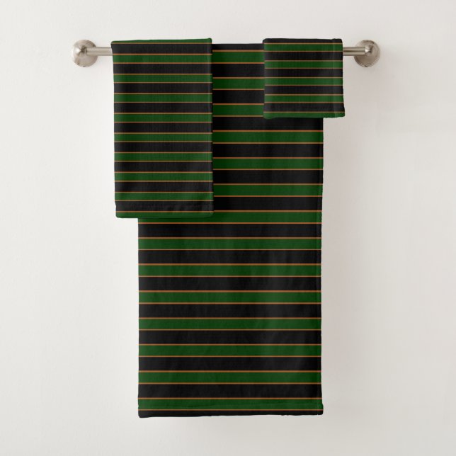 Deep Vintage Striped Green Pattern Bath Towels (Insitu)