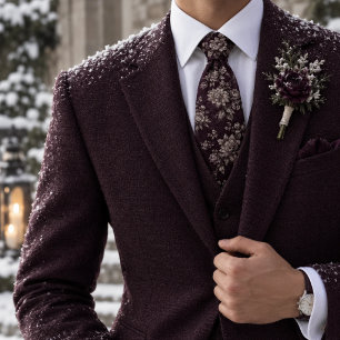 Deep Violet Dove Grey Moody Floral Bloom Tie