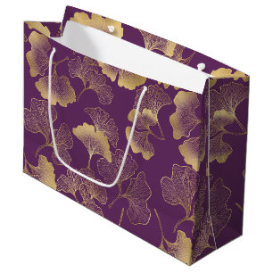 Deep Violet Gold Ginkgo Botanical Large Gift Bag