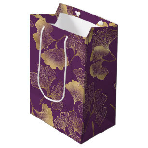 Deep Violet Gold Ginkgo Botanical Medium Gift Bag