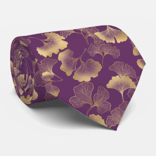 Deep Violet Gold Ginkgo Botanical Tie