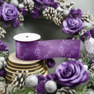 Deep Violet Gradient Roses Wreath Wrapping Paper Satin Ribbon
