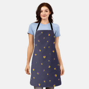 Deep Violet Purple Yellow Viola Floral Pattern Apron
