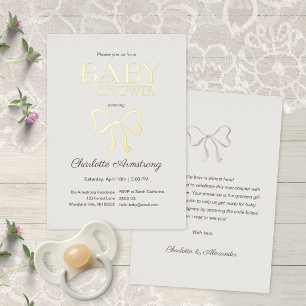 Deep Warm Cream Elegant Bow Baby Shower Foil
