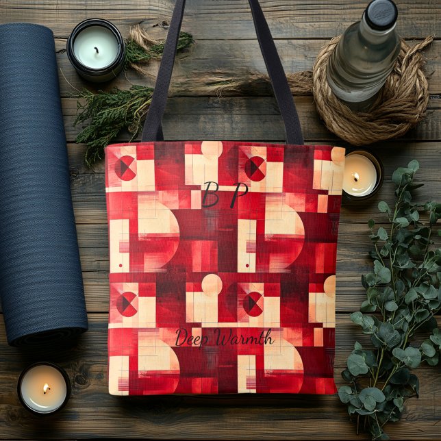 Deep Warmth Abstract – Red, Cream, Black Geometric Tote Bag (Creator Uploaded)