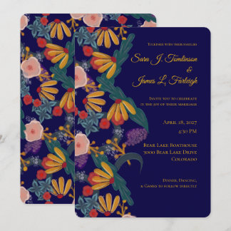 Deep Wildflower Garden Illustrated Wedding Invitation