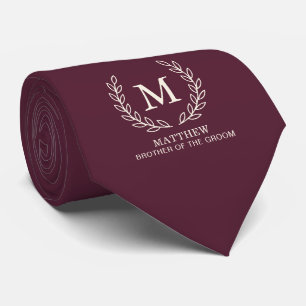 Deep Wine Brother of the Groom Monogram Wedding Tie