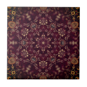 Deep Wine Maroon Burgundy Kaleidoscope Ceramic Tile