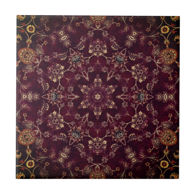 Deep Wine Maroon Burgundy Kaleidoscope Ceramic Tile (Front)