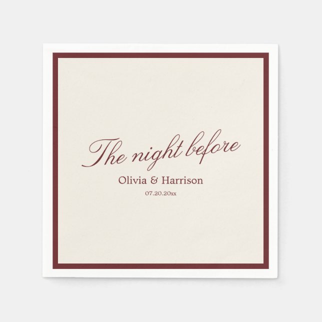 Deep Wine Old Money Rehearsal Dinner Napkin (Front)