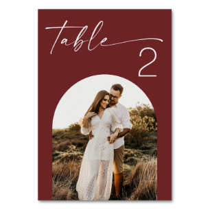 Deep Wine Red Fall Wedding Minimalist Arch Photo Table Number