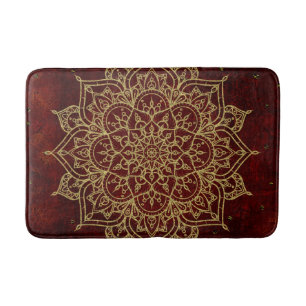 Deep Wine Red Mandala & Gold Glam Modern Chic Bath Mat