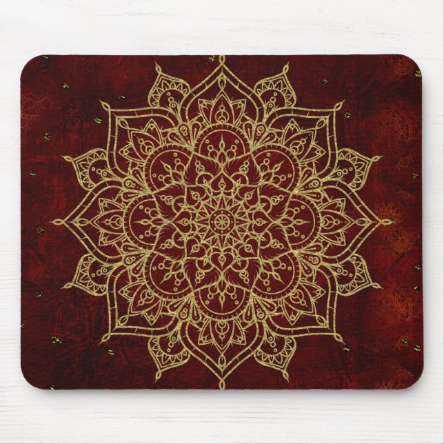 Deep Wine Red Mandala & Gold Glam Modern Chic Mouse Pad (Front)