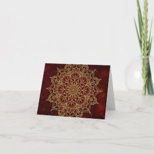 Deep Wine Red Mandala & Gold Glam Modern Thank You Card