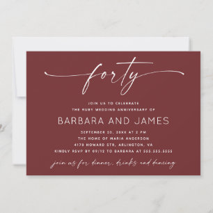 Deep Wine Red Ruby Wedding. 40th Anniversary Photo Invitation