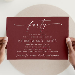 Deep Wine Red Ruby Wedding. 40th Anniversary Photo Invitation