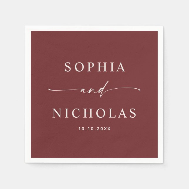 Deep Wine Red Wedding | Elegant Minimalist Fall Napkin (Front)