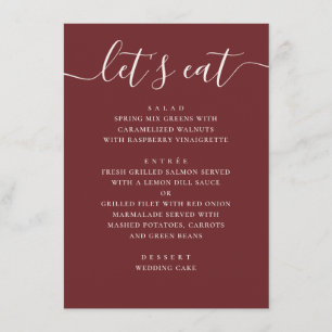 Deep Wine Red Wedding   Modern Romantic Evening Menu