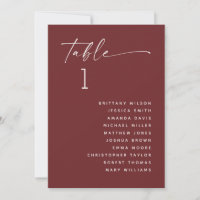 Deep Wine Red Wedding Seating Chart | Elegant Fall