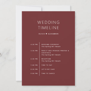 Deep Wine Red Wedding Timeline. Schedule + Welcome Invitation