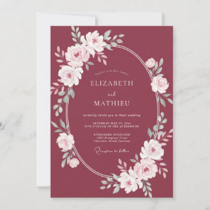 Deep Wine Wreath Wedding Invitation