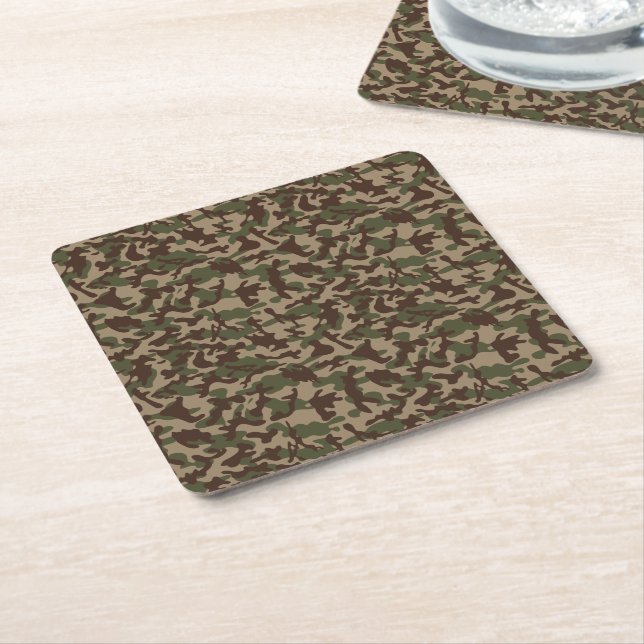 Deep Wood Camouflage  Square Paper Coaster (Angled)