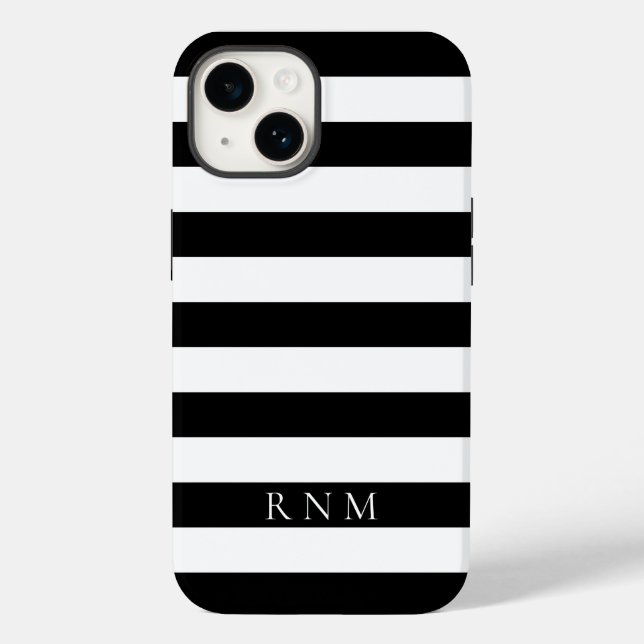 Deepest Black Stripes Name or Monogram iPhone 14 Case-Mate iPhone Case (Back)