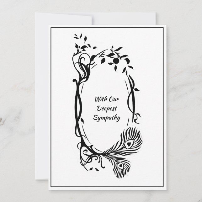 Deepest Sympathy Black Floral Scroll Minimal White (Front)