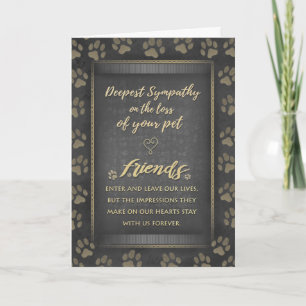 Deepest Sympathy Pet Loss Black & Gold Paw Print Card