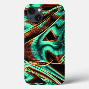 Deeply crooked tapes aquamarine and coffee grooves iPhone 13 case